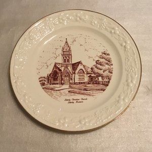 Vintage Homer Laughlin Liberty Christian Church gold-rimmed plate
